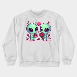 Cosmic Love: Aliens Sharing Earthly Affection Crewneck Sweatshirt